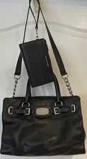 MICHAEL KORS SOFT LEATHER BLACK CONVERTIBLE BAG & WRISTLET-WALLET SET