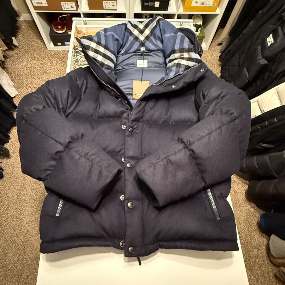 Burberry Camerton Cashmere Down Puffer Coat/ Vest 2 in 1 Hood Navy