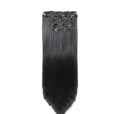 22"/56cm Hair Extensions Natural Hairpieces Straight Synthetic Clip In Black