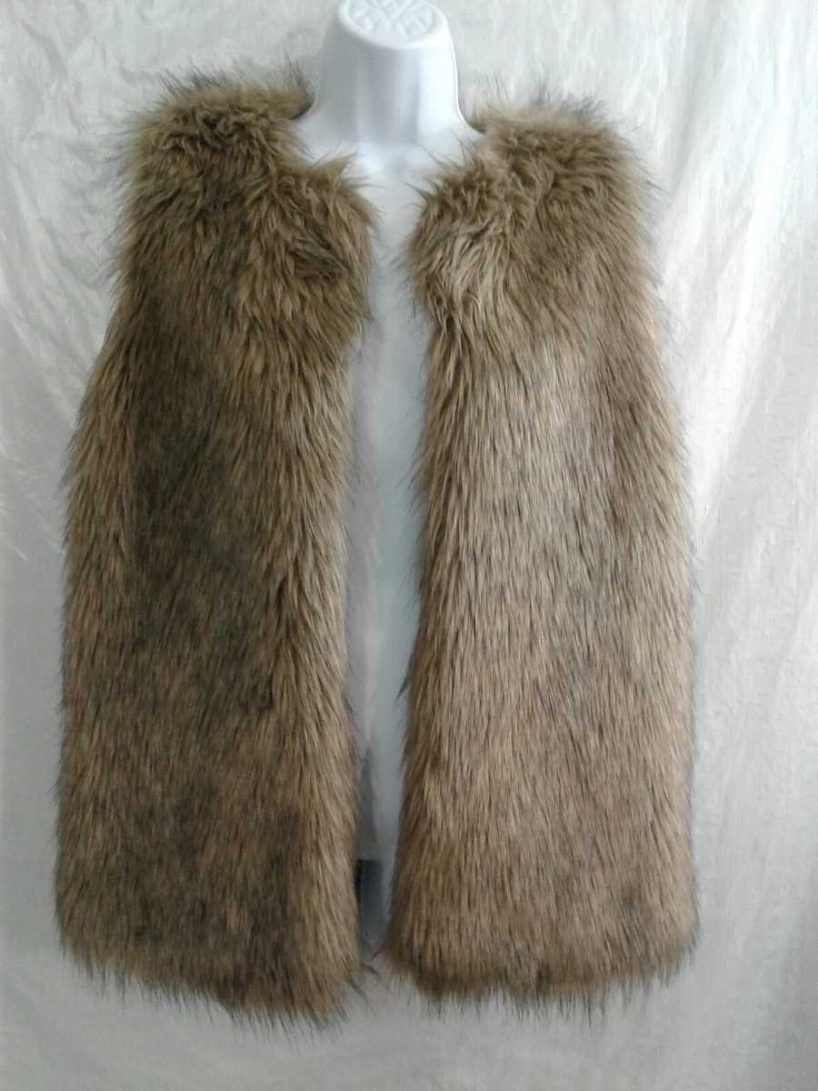 Merona Womens Open Front Faux Fur Mingled Brown Sleeveless Lined