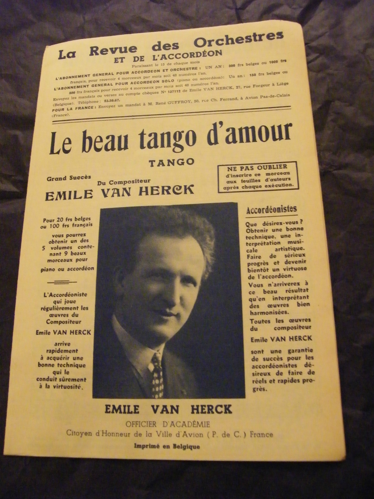 Partition The Beautiful Tango of Love Emile Van Herck