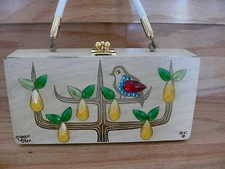 1960-70`s Sweet Collins Box Purse "Pear Tree" Handbag 8 1/2 by 4 by 2 