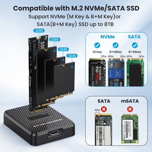 M.2 NVMe & SATA to USB C Dock Station Dual Protocol M Key B+M Key Reader Adapter - Picture 7 of 8