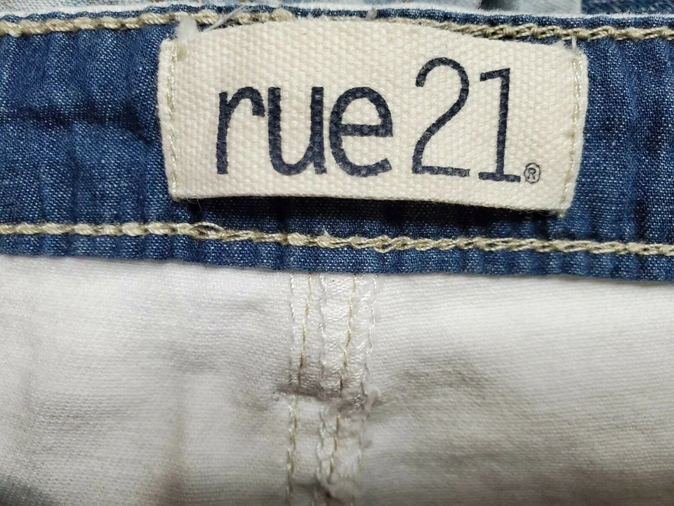 Pantalones Cortos Rue 21 Juniors Mujer Talla 5/6 Blanco Rojo Azul Bandera Americana Jean Destruido Foto 2 de 4