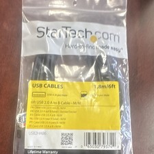 StarTech 6ft USB 2.0 A to B Cable A Male to B Male Black USB2HAB6