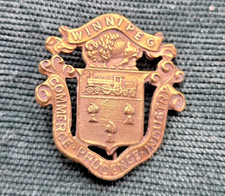 Antique Winnipeg Canada Brass Badge S. Kirk & Son Coat of Arms c1900 Pin Brooch