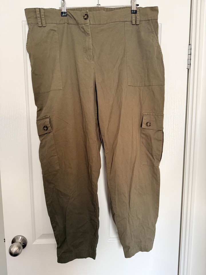 Army Green Cargo Long Leg Stretch Trousers ... KATIES ... SIZE:  20   #J0726