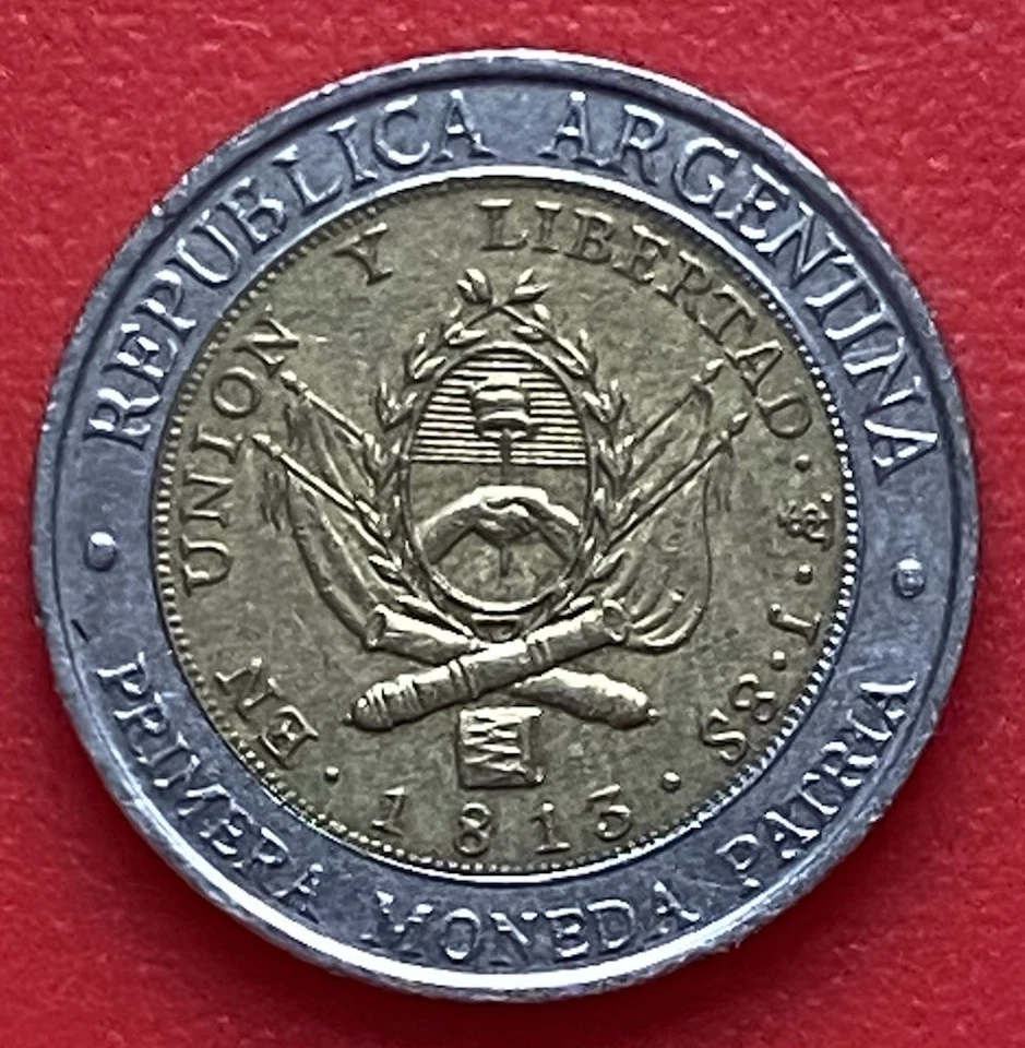 ARGENTINA 1 Peso "PROVINGIAS" SPELLING  ERROR 1995 BIMETALLIC COIN -Circulated - Image 2 of 3