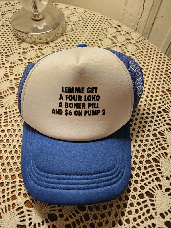 Blue/White Mens Trucker Hat Snap-back Mesh Cap Dirty Vulgar Redneck Humor