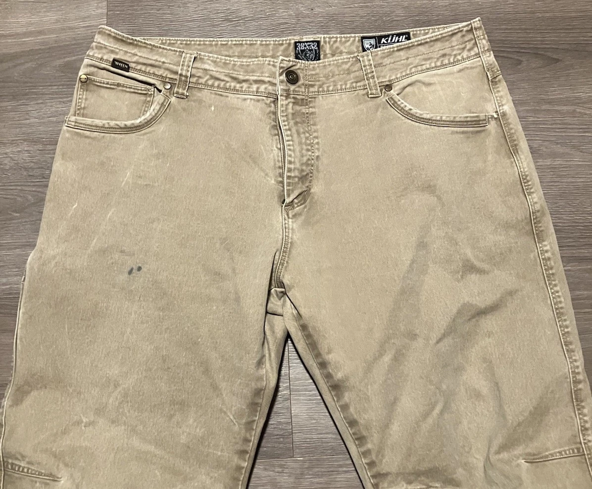 Kuhl Rydr Pants Mens 38x32 Tan Canvas Vintage Patina Dye Outdoor Hiking Trail