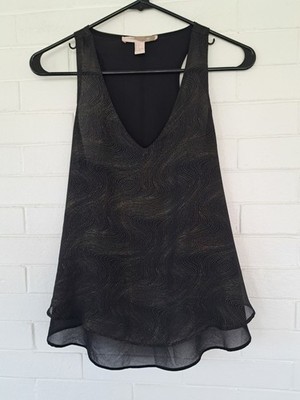 XXI Women's Chiffon Black Gold Tank Top Glamorous Glam Size Small Party Club