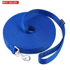 Lightweight 15FT Long Dog Leash for Small Medium Dogs - Blue Nylon Safety