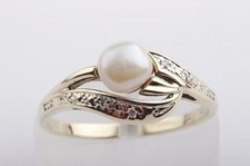 Perlen Ring 333 8K Gelb Gold Diamanten Brillanten Gr 54 Top! *