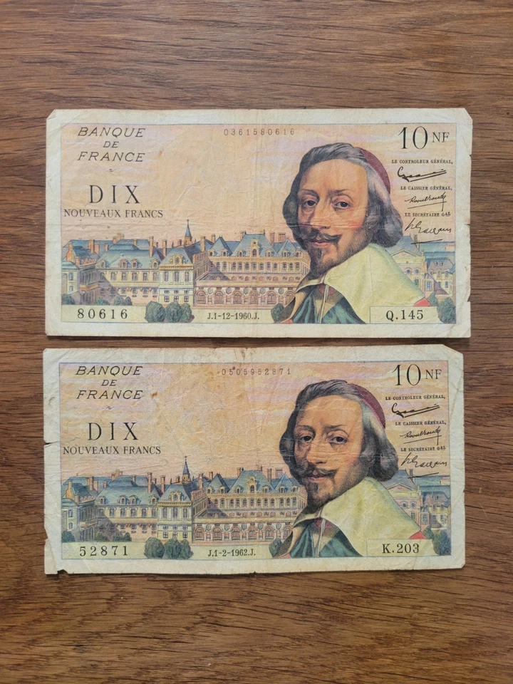 France Lot 2 Billets Anciens 10 Dix Nouveaux Francs Richelieu 1960 Et 1962 P3422 - Photo 1/2