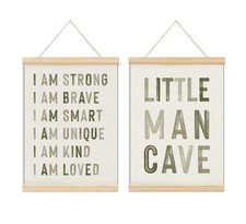 Boy Nursery Decor Posters Framed with Wood Hanger, Little Man Cave Sign for B...
