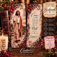 Jesus Bookmark Matthew 11:28 Christian Double Sided Handmade Laminated Faith 
