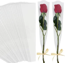 BEISHIDA 100 PCS Single Rose Sleeve 1 Count (Pack of 100), Fully Transparent 