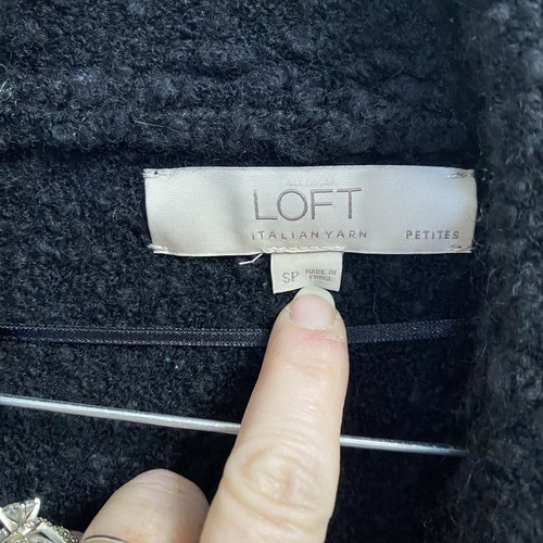Cardigan Ann Taylor LOFT nero (S Petite) filato italiano lana aperto davanti-morbido - Foto 5 di 6
