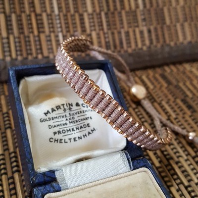 Links Of London 925 Sterling Silver Bracelet, Beige Cord Slider, Hallmarked 
