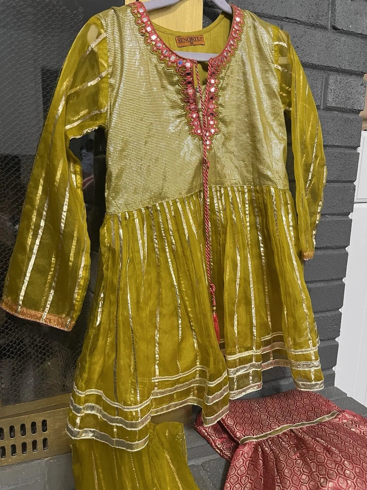 Vestido Sharara listo para usar niños niñas ropa de fiesta eid Pak niñas vestido de diseñador talla 28 Foto 2 de 4