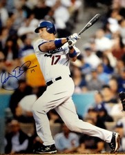 AJ Ellis Hand Signed Autographed 16x20 Photo LA Dodgers Swinging Blue ink
