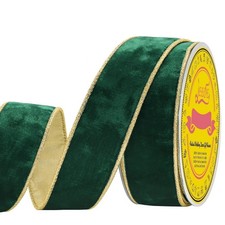 Metallic 1-1/2 Inch Forest Green Velvet Christmas Ribbon Gold Base Wired
