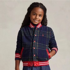 Polo Ralph Lauren Girls 5 Plaid Logo Fleece Sporty Baseball Jacket MSRP 185