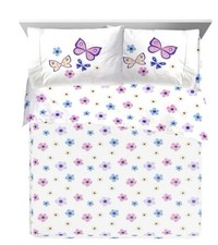 Sunny Side Up Butterfly Purple Floral Toddler Comforter Set - 4 Piece Bedding