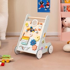 Wooden Baby Walker Push and Pull Learning Activity Center w/ Wheels Push Toy