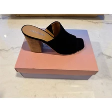 Lisa Vicky Virtue-V Black Kid Suede Block Heel Mules | Size 7M