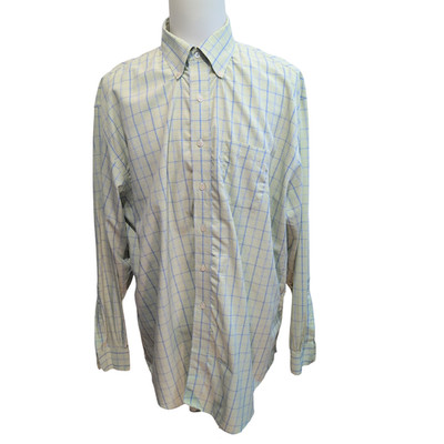 Brooks Brothers Shirt 2XL Grün Blau Kariert 100% Baumwolle