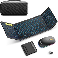 Foldable Keyboard and Mouse, Folding Bluetooth Keyboard Mouse Combo with Back...