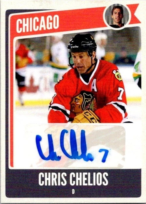 Chris Chelios Signed Custom Hockey Trading Card Chicago Blackhawks Auto