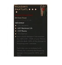 Diablo 4 S9 Balazan's Maxtlatl 4GA 140% Unique Pants Spiritborn Gear Equipment