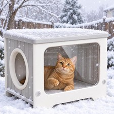 Outdoor Cat House W/ Clear Window   Waterproof Insulated Plastic Shelter for
