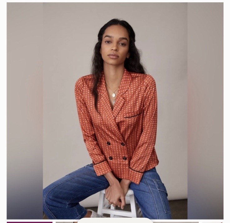 Anthropologie Hutch Rita Blazer Blouse Womens Size M Satin Double Breasted NWT