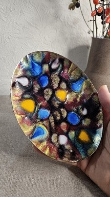 Vintage Schmuckschale Emaille auf Kupfer Deko flache kleine Schale