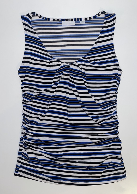 New York And Company Stretch Ruched Striped Tank Top Blue White XS