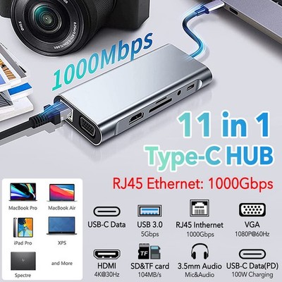 11in1 Dockingstation USB-C Lemorele Adapter Display 4K-HDMI USB 3.0 RJ45 SD