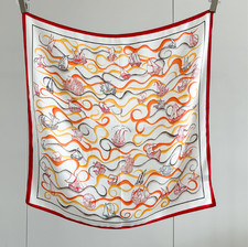 100 Mulberry Silk Scarf Shawl Neckerchief sailboat Print Bandana 65X65cm Wrap
