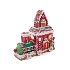 Kurt Adler Battery-Operated LED Gingerbread Train House, 10.5"