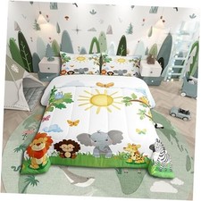 Cute Cartoon Animal Down Comforter for Kids Boys Twin Green White Blue