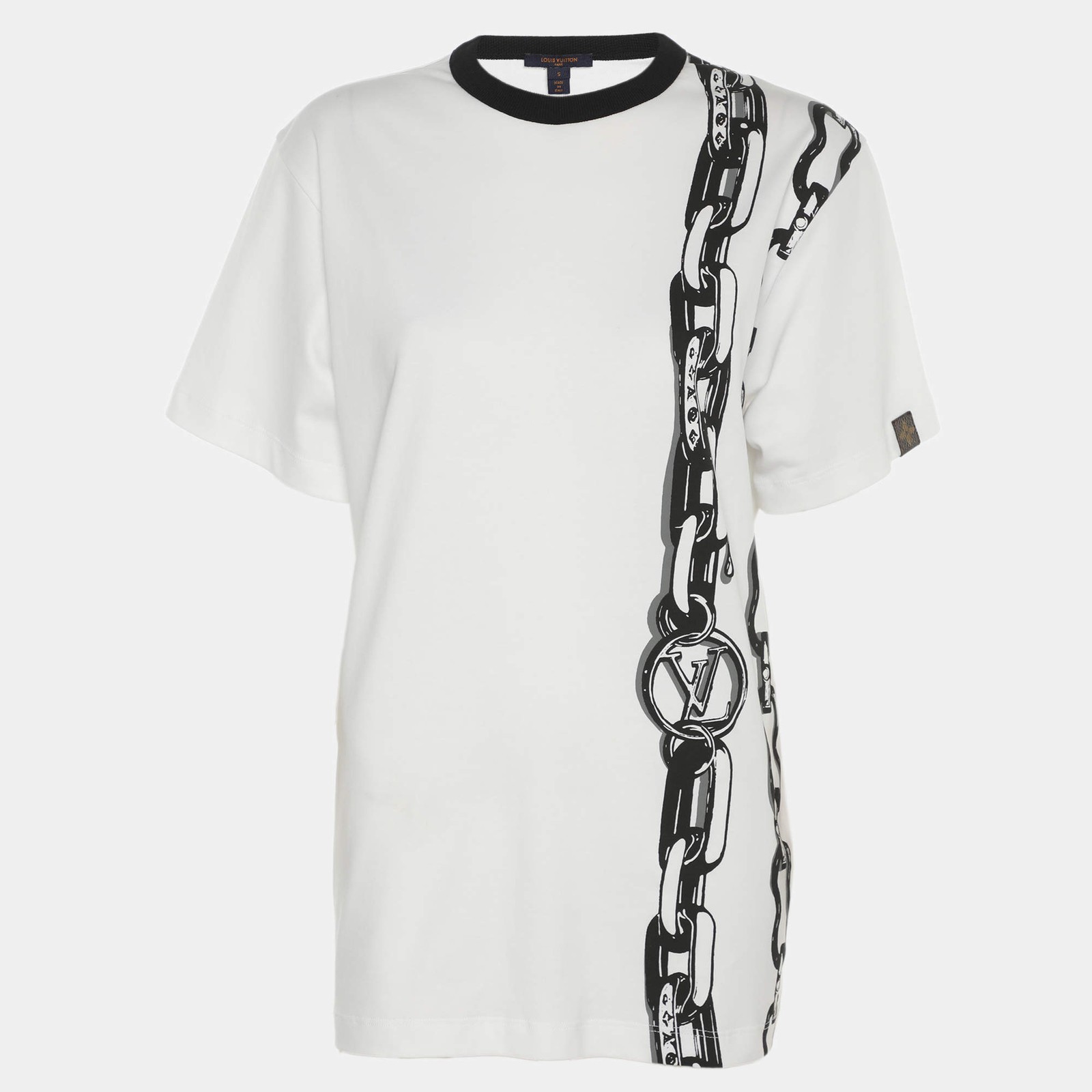 Louis Vuitton White Jersey Chain Print Crew Neck Half Sleeve TShirt S