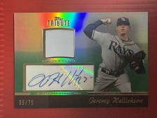 2011 Topps Tribute Jeremy Hillickson Green Auto & Relic Memorabilia 5/75 #TAR-JH