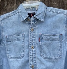 Vintage 90s Levi s Red Tab Youth Size 7 Blue Chambray Button Long Sleeve Shirt