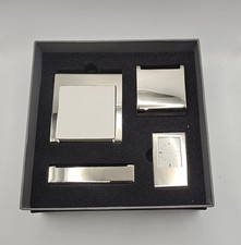 Desk Organizer 5 In 1 Set with Clock - Silver Tone  Black