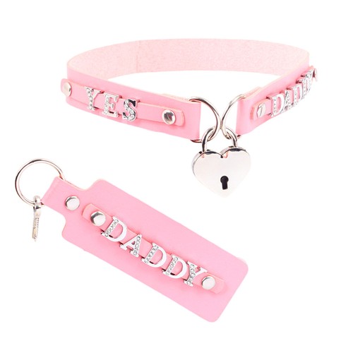 DIY BDSM Gift BABY GIRL Collar Custom Necklace Choker Heart LOCK Vegan Leather - Picture 17 of 19