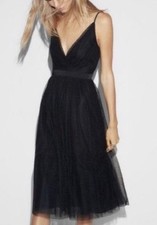 Express Navy Blue Swiss Dot Tulle Midi Dress Womens 0 XS Surplice V-Neck NWT