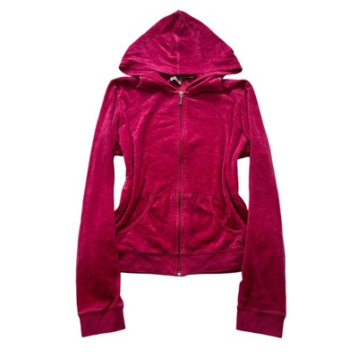 Juicy Couture Women's Hot Pink Velour Zip-Up Hoodie Loungewear Pockets Size XL