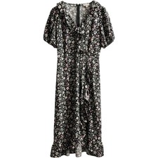 Loft Dress Womens 12 Blue Floral Faux Wrap Ruffle Tiered Maxi Office Career